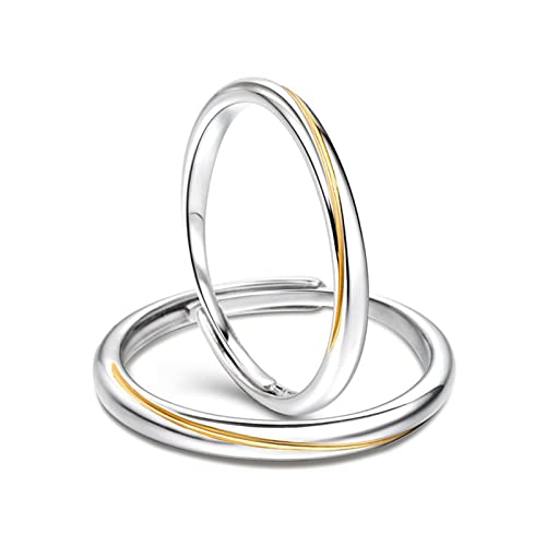 Jeulia Sterling Silver Couple Band for His and Her Mobius Two Tone Adjustable Matching Anniversary Wedding Diamond rings Engraving Jewelry Set Valentine Day with Gift Box
