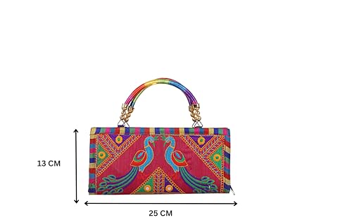 Image of Craft Trade Clutch Bags for Women Rajasthani Jaipuri Embroidered Mirror Work Ethnic Hand Bags and Clutches for Ladies Purse for Girls - 13x25 Cms