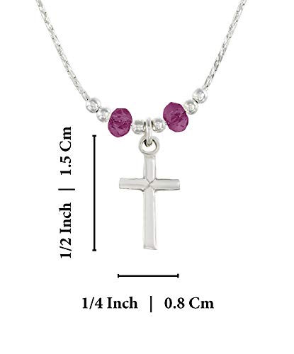 Girl's 925 Sterling Silver Cross Pendant Necklace Made with Purple Swarovski Crystals, 16" + 4" Extender - Image 6
