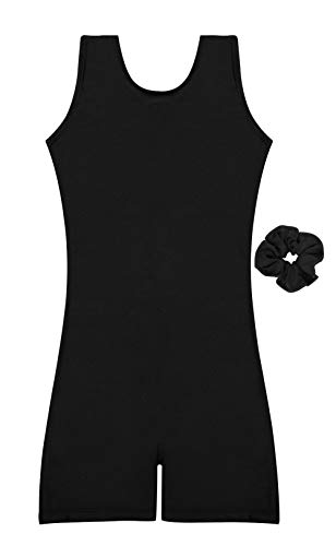 Speerise Unitard Kids Short Tank Biketard Dance Costumes for Girls Gymnastics, Black, 12-14