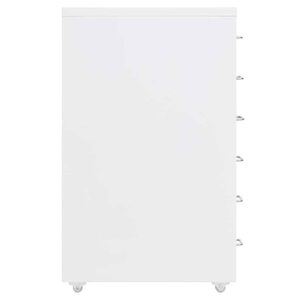 Registerschrank mit 6 Schubladen und Rollen, Rollcontainer, Aktenschrank Büroschrank Büromöbel Metallschrank Stahlschrank Aufbewahrungsschrank, 28 x 41 x 69 cm