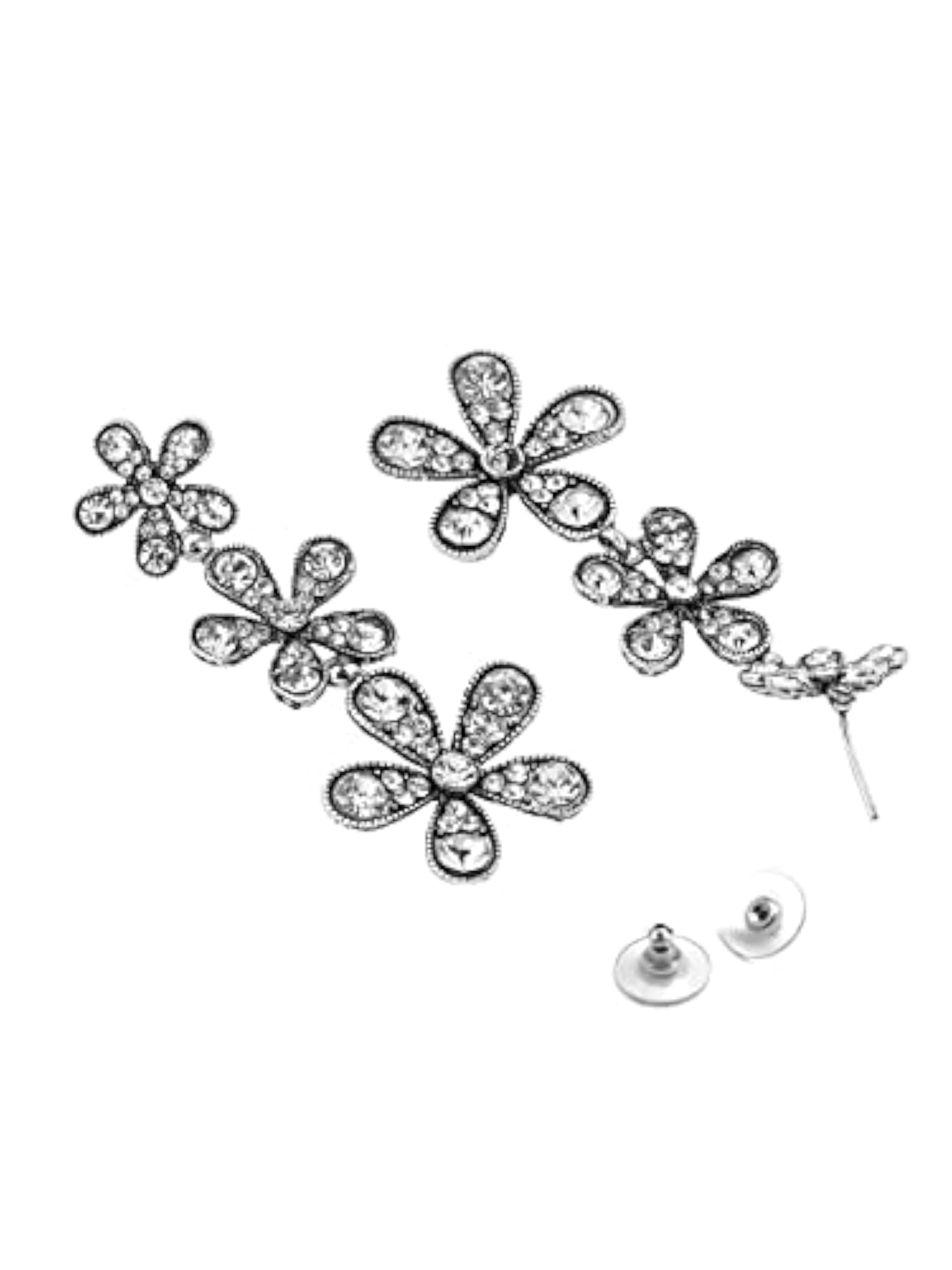 Oxidised Flower Crystal Dangler Earrings