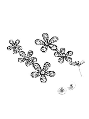 Oxidised Flower Crystal Dangler Earrings