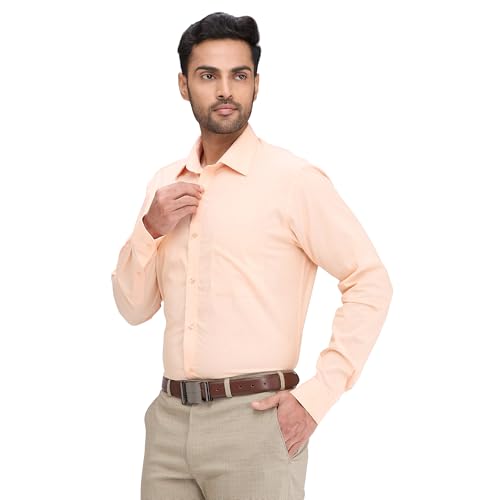 Image of Raymond Men Slim Fit Solid Pattern Pure Cotton Semi Cutaway Collar Full Sleeve Formal Shirt