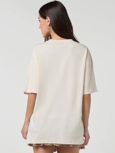 Image of Bewakoof Women's Being Cute is My Super Power Graphic Print 100% Cotton T-Shirt- Oversized Fit, Round Neck, Half Sleeve
