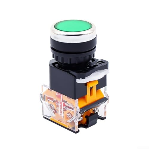 Interrupteur à bouton-poussoir momentané 22 mm, 1NO 1NC, 440 V/10 A, commutateur de qualité industrielle pour panneaux de commande, boîtier ignifuge, contact argenté, 37 x 30 x 67 mm, (vert)