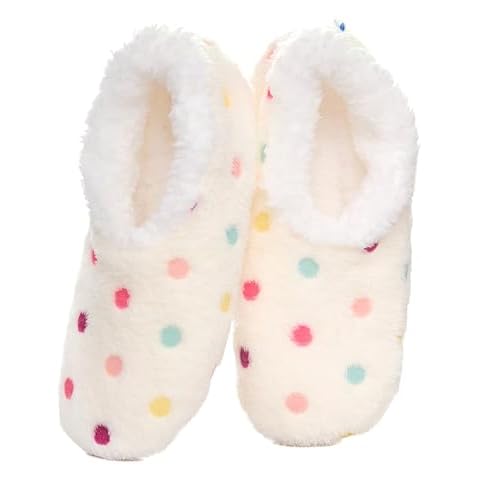 Snoozies Slippers for Women | Lotsa Dots Colorful Cozy Sherpa Slipper Socks | Womens House Slippers | Cozy Slippers for Women | Fuzzy Slippers | White | Large Cover