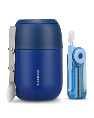 HAWEEK 17oz Insulated Food Jar with Spoon, Stainless Steel, Navy Blue