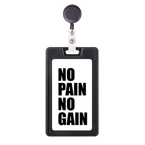 Porte-badge rétractable noir No Pain No Gain avec enrouleur robuste pour carte