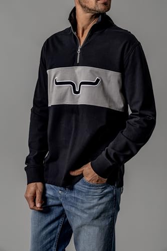 Kimes Ranch Men's Razor Rugby Quarter Zip Pullover – 100% Cotton Fleece with Bold Longhorn Logo4