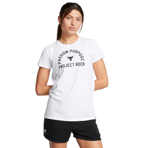 Under Armour Womens Project Rock Payoff Short Sleeve T Shirt, (100) White / / Black, Medium