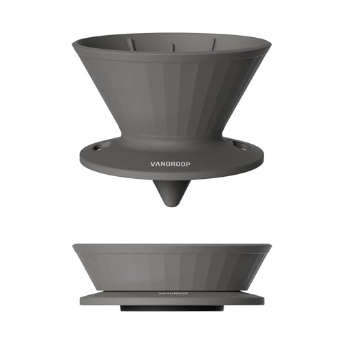 Vandroop Kaffeefilter wiederverwendbar Silikon Kaffee Filter faltbar tragbar, Kaffeefilter Größe 2, für Reise Camping (Dunkelgrau, mit 10 Stk. Papierfilter)