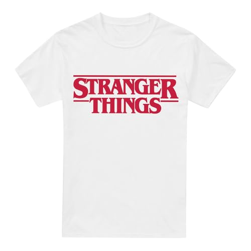 Stranger Things Main Logo Camiseta, Blanco, M Unisex Adulto