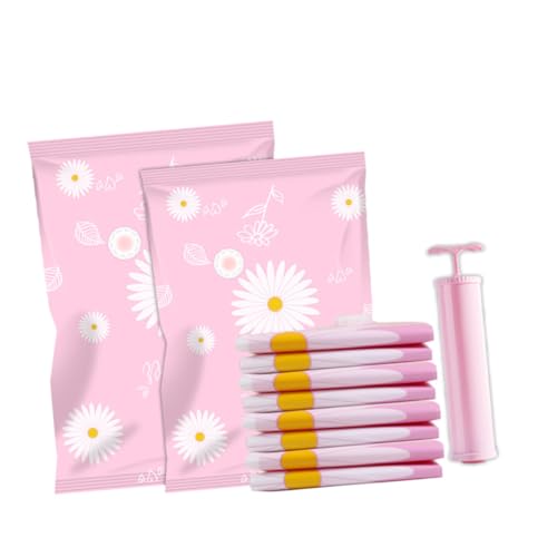 NIYANGLE Juego de 7 Bolsas de Compresión al Vacío para Ropa y Colchas Set de Almacenamiento Hermético y Plegable Sacos de Embalaje para Viaje Senderismo y Hogar Color Rosa Romántico