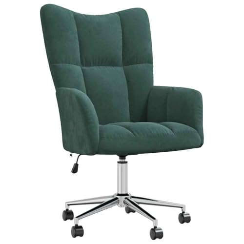 vidaXL Sedia reclinabile con ruote girevole in altezza regolabile sedia TV sedia imbottita sedia relax sedia ad ala soggiorno velluto verde scuro
