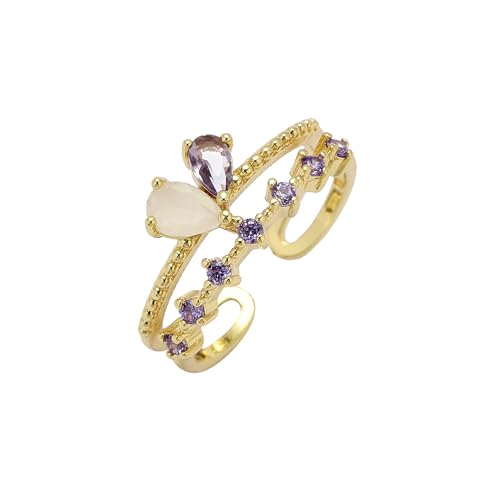 Image of SALTY Anti Tarnish Majestic Stone Crown Finger Ring for Women | Adjustable Fancy Jewellery Design | Fashion Accessories for Girls | Minimal Jewelry | Ideal for Gifting | Marriage, Birthday | Gift for Valentine Day