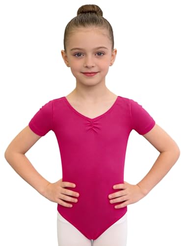 Freebily Leotardo De Ballet para Niñas Maillot Manga Corta De Gimnasia Body De Danza Elástico Traje De Bailarina Actuación Rosa Caliente 11-12 años