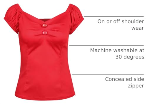 Image of YARN & INK Women's Rockabilly Tops 1950s Pinup Shirt Casual Off Shoulder Vintage Blouse