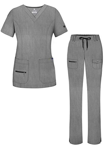 Adar Pro Heather Breakthrough Plus Scrub Set for Women - Enhanced V-Neck Top & Multi Pocket Pants - 4400H - Heather Grey - 3X