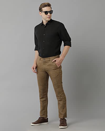 Image of Linen Club Brown Casual Mid-Rise Active Waist Trouser for Men