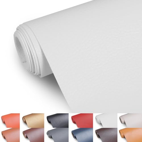 Faux Leather Fabric 55 Wide Upholstery Fabric by The Yard Marine Vinyl Fabric Outdoor Pu Leather Waterproof Sheets Fabric for Crafts Sewings Sofa Wallets Handbag Earrings Bows 1 Yard White