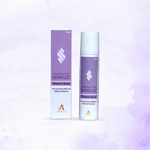 Image of Soreze Cleanse Medical Adhesive Remover Spray | Alcohol Free & Safe on Skin | No Sting and Painless | Quick Dry & Non Sticky Formula | Pack of 1 | 70ml