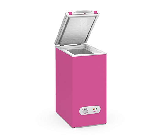 Congelador Horizontal pequeño TENSAI, color Rosa, 60 litros de capacidad y 38,4 cm de ancho con clasificación energética A+