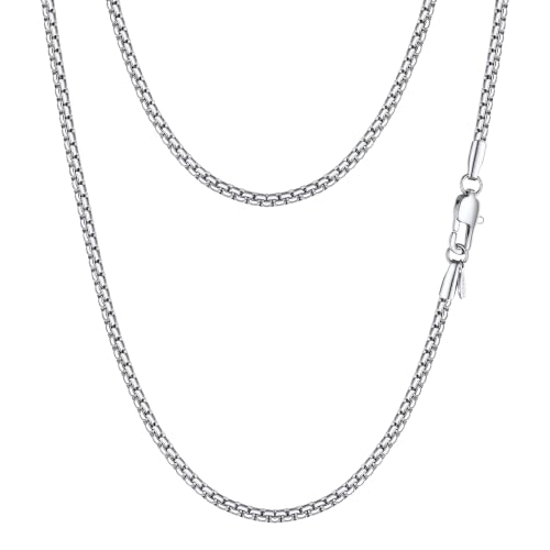 Image of PROSTEEL Stainless Steel Flat Box Link Chain Necklace for Men | Silver /Black /18K Gold Plated,2 /3 /4 /5 /6 /7 /8mm Width Chain with Strong Lobster Clasp /Waterproof Men Women Jewelry with Gift Box