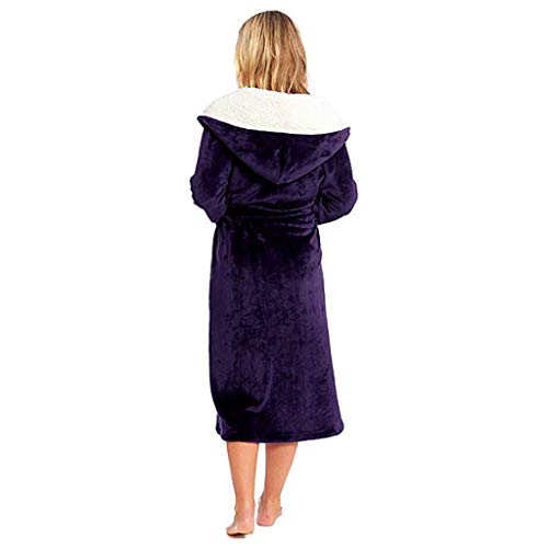 Hemlock Women Winter Fleece Robe Hooded Robes Soft Plush Kimono Bathrobe Plus Size Robe Night Gown Home Clothes Purple
