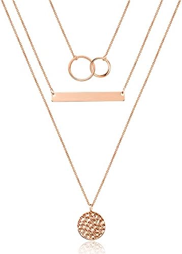 Turandoss Dainty Layered Choker Necklace, Handmade Y Pendant Necklace Multilayer Bar Disc Necklace Adjustable Layering Choker Necklaces for Women