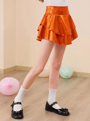 Image of Haloumoning Girls Metallic Skater Skort Kids Shiny Scooter Skirt 4-14 Years | High Waisted, Dance Skorts