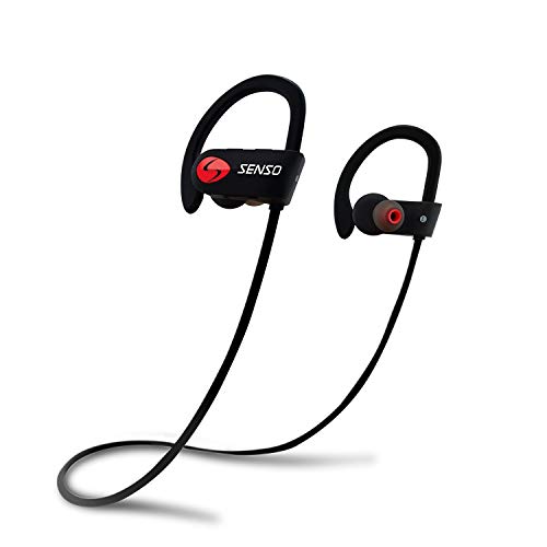 SENSO Bluetooth Headphones, Best Wireless Sports Earphones w/Mic IPX7 Waterproof HD Stereo Sweatproof Earbuds for Gym Running Workout 8 Hour Battery Noise Cancelling Headsets (Renewed)