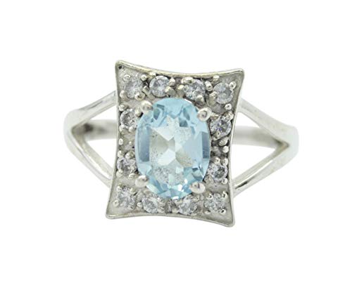 Bague topaze bleue naturelle argent massif un cadeau d'anniversaire idéal
