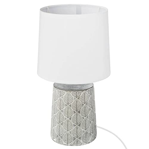 Atmosphera Lampe à Poser Cyril Gris et Blanc H36 cm Céramique Feuillage