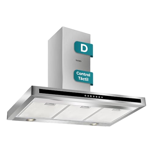 Svan Campana Extractora Tipo T 90cm Inox SVCT9654D. Potencia 650m3/h, Tiro Doble, 3 Velocidades, Control Táctil, Filtro apto para Lavavajillas.