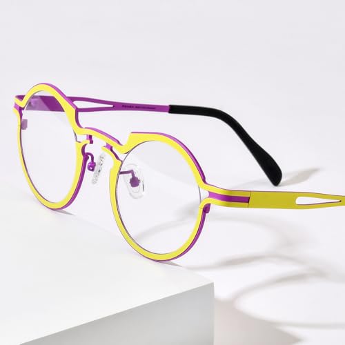 Image of FONEX Colorful Pure Titanium Glasses Frame Women Retro Round Eyeglasses