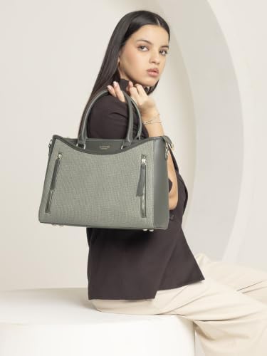 Image of EXOTIC Alvara Tote Bag for Women | Multi-Compartment Handbag with Laptop Space, Front Zip Pockets & Luggage Sleeve | Premium PU Leatherette Work & Travel Tote