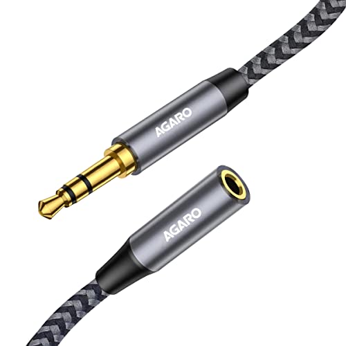 AGARO 3.5mm Aux Male to Female Extension Cable, Audio Cable with Microphone Gold Plated Jack Nylon Braided for Car, Media Player & More 1.8 Meter (5.9 Ft), Silver & Black, (33668)