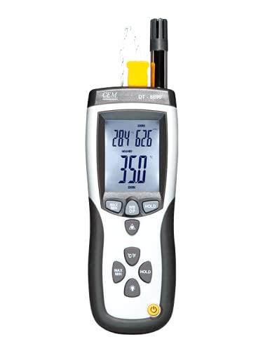 CEM Psychrometer with Infrared Thermometer, Humidity Meter, Dew Point Temperature, Wet Bulb Temperature for HVAC, Chemical and Automobile Industry Model: DT-8896