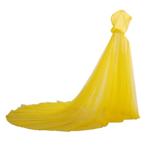 GRACEART Cape de mariée à capuche longue en tulle pour mariage, robe de chapelle en dentelle, voile mantille, jaune, Taille unique
