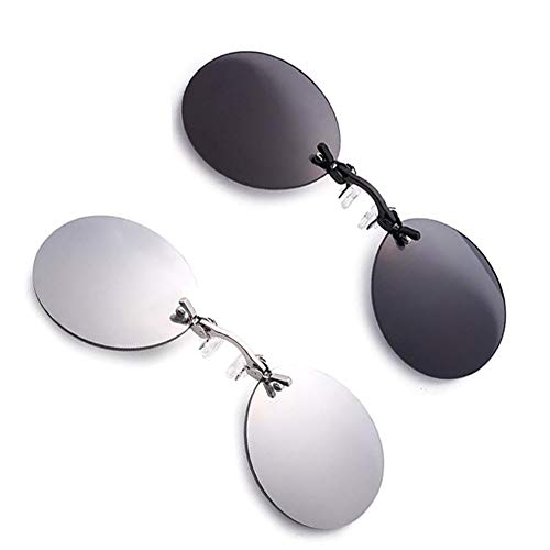 2 Pack Retro Round Clip On Nose glasses Matrix Morpheus Movie rimless sunglasses