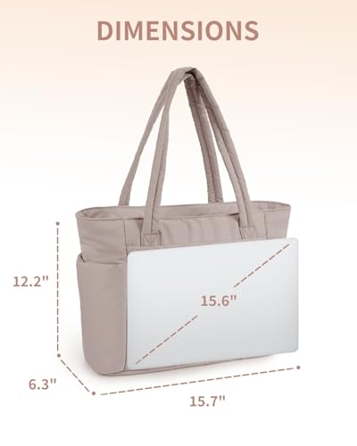 Wandering Nature Puffy Quilted Tote Bag w/ 15.6" Laptop Compartment (Beige) - image 7