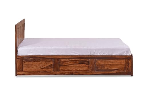 Image of Solid Sheesham Wood King Size Bed with Box Storage for Bedroom Living Room Home Hotel | Wooden Double Bed Cot Palang Furniture (Honey Finish) -1 Year Warranty