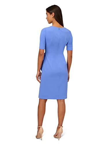 Image of Adrianna Papell Stretch Crepe Side Draped Sheath Dress with Asymmetrical Neckline