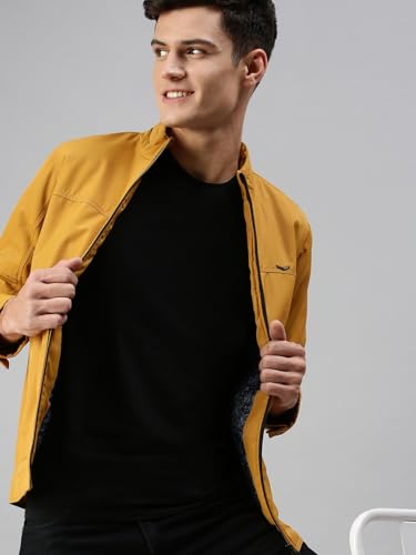 Image of SHOWOFFFF Men Solid Front-Open Jacket | Stand Collar Full Sleeves Nylon Jacket's for Mens | Slim Fit Regular Length Jackets for Men's