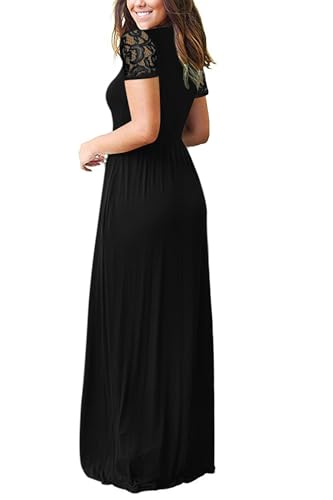 Image of AUSELILY Maxi Dresses for Women Summer Lace Short Sleeve V Neck Wrap Dress | Lace Short Sleeve, Two Pockets, V-Neck Wrap Waist Long Dress