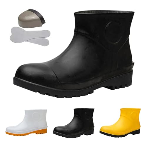 Unisex's Safety Boots Size 8 Steel Toe Cap Ankle Wellies Insulated Rainboots Rubber Work Boot Wellington Boots Non Slip Steel Toe Shoes for Men and Women A0_Black