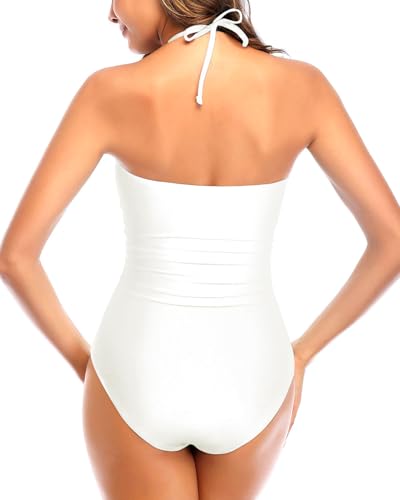 Image of Tempt Me Women Sexy Cutout One Piece Swimsuits Tummy Control High Waisted Halter Front Tie Knot Bathing Suit