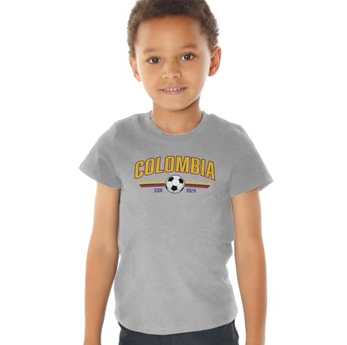Colombia Futbol World Soccer Crest with Ball Kids Tee (3) for Toddler, Grey