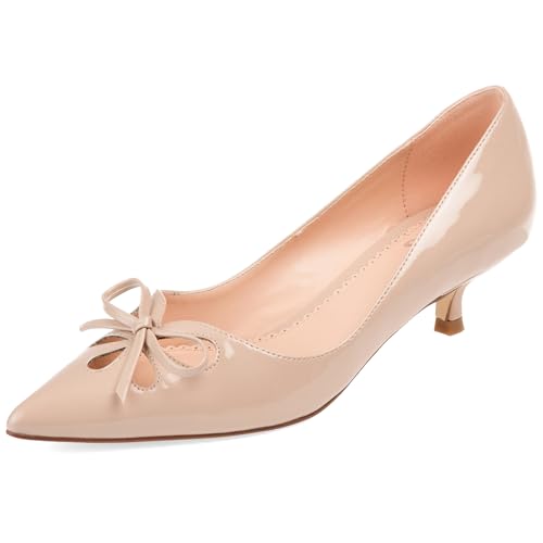 Journee Collection Womens LUTANA Patent Leather Pumps Beige 7.5 Medium (B,M)